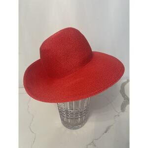 Lola Womens Straw Sun Hat S Red Wide Floppy Foldable Travel Resort 6.5" Band